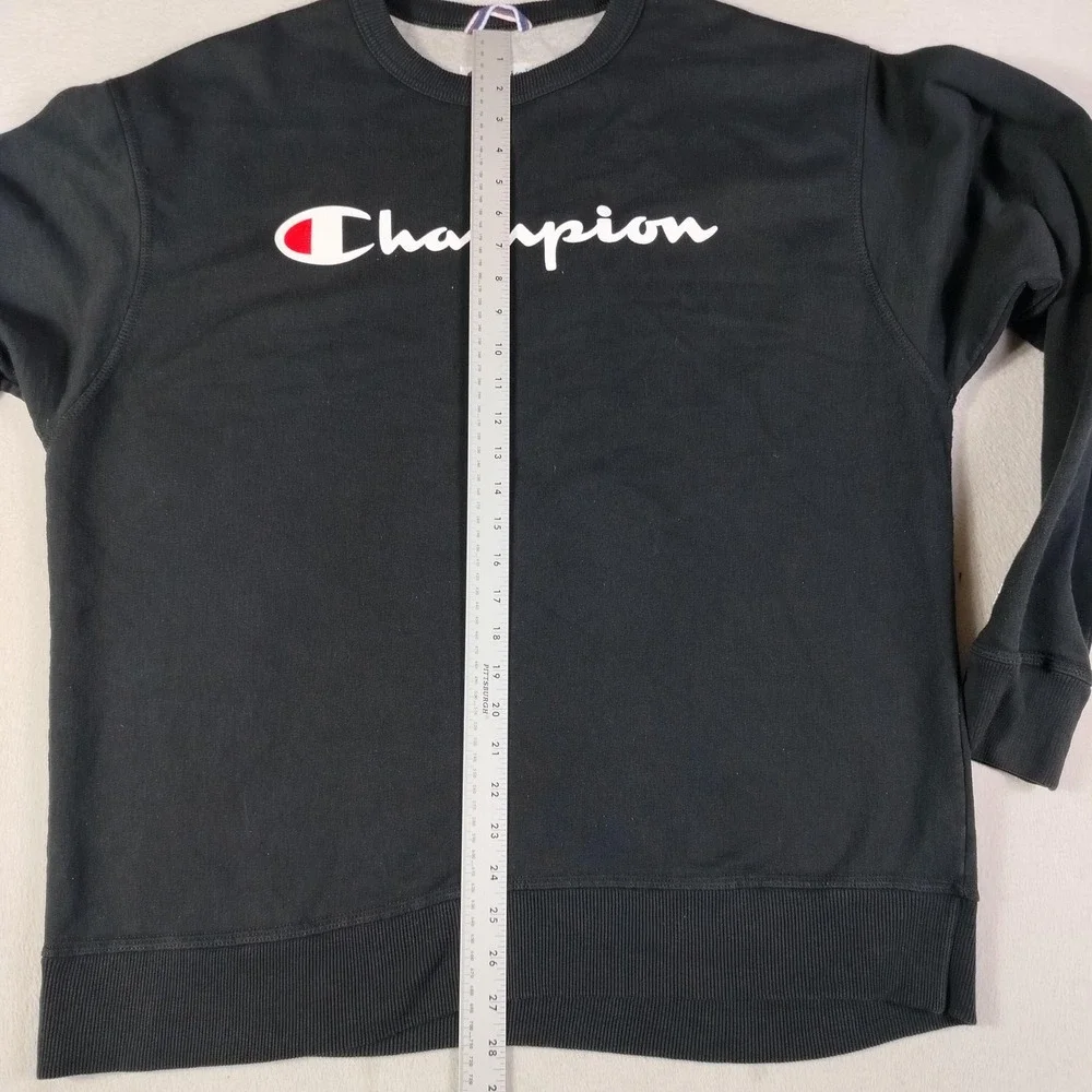 Champion Sweatshirt Mens XL Black Script Logo Fleece Pullover Crewneck Gym
